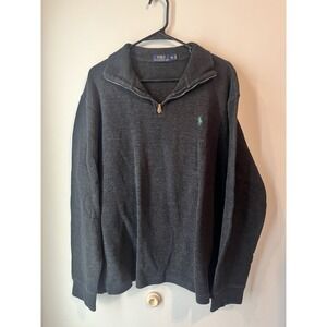 Polo Ralph Lauren 1/2 Zip Sweater Green Pony‎ Logo Gray Size XL Preppy Classic